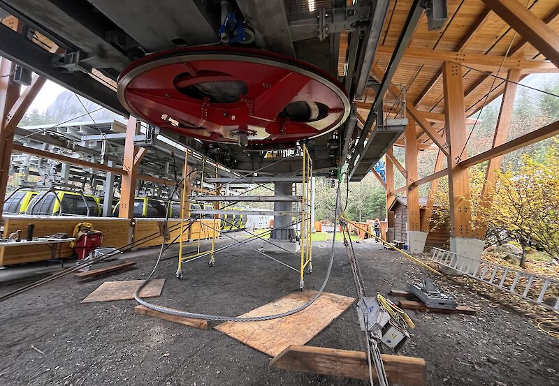 Gondola bull wheel ready for maintenance