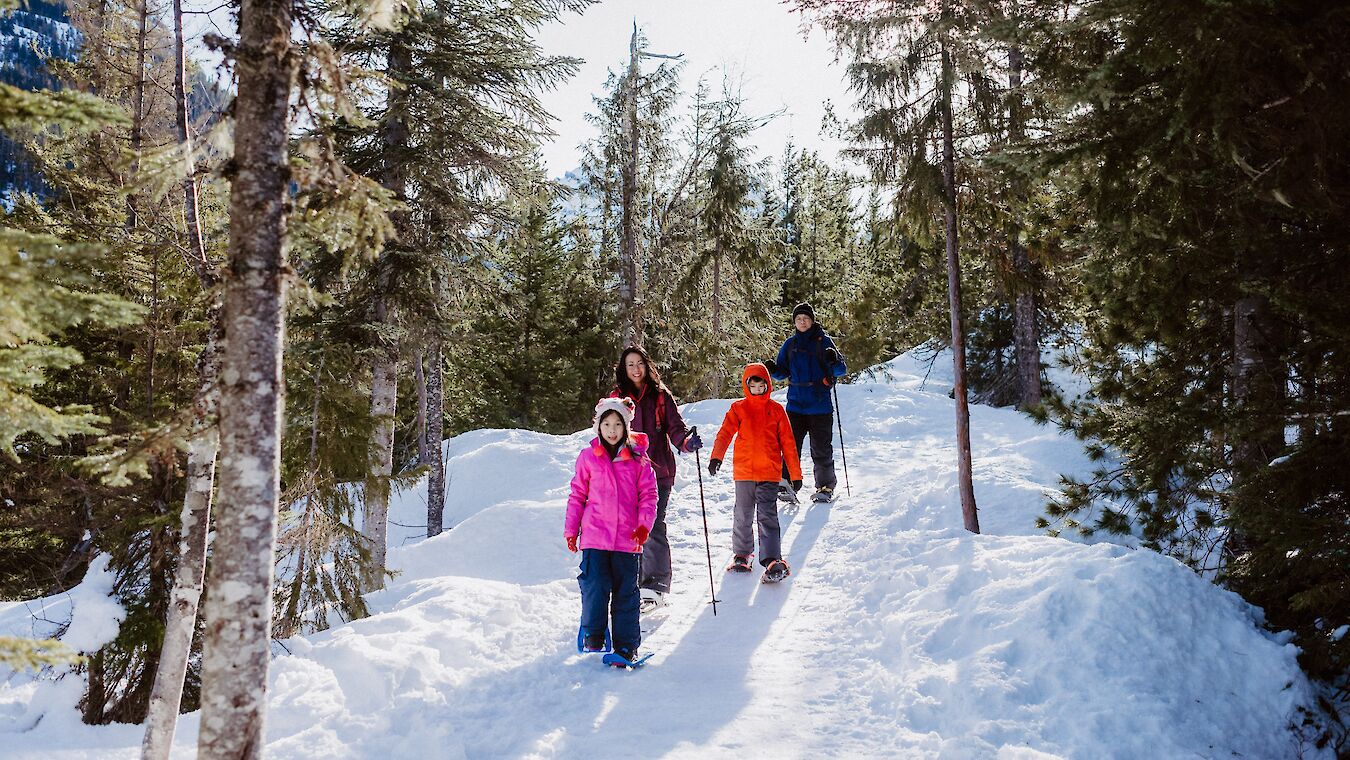 A family snowshoeing